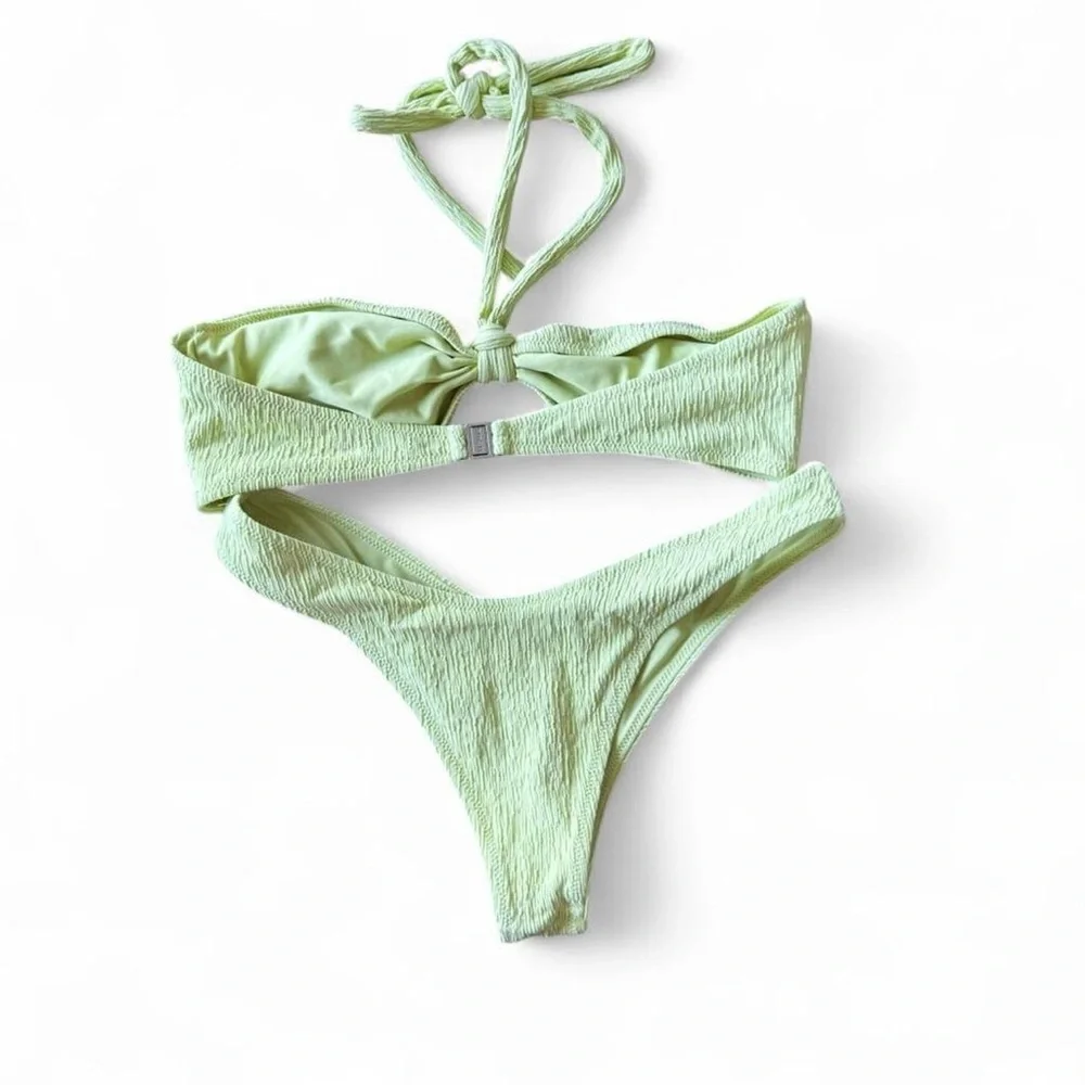 TJ Swim Quinn Bikini Set Green Ribbed Scoop Neck Top & Cheeky Bottoms Size Small